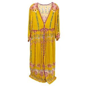 Free People Foley Maxi Dress Yellow & Pink Daylight Combo Boho - Size Large